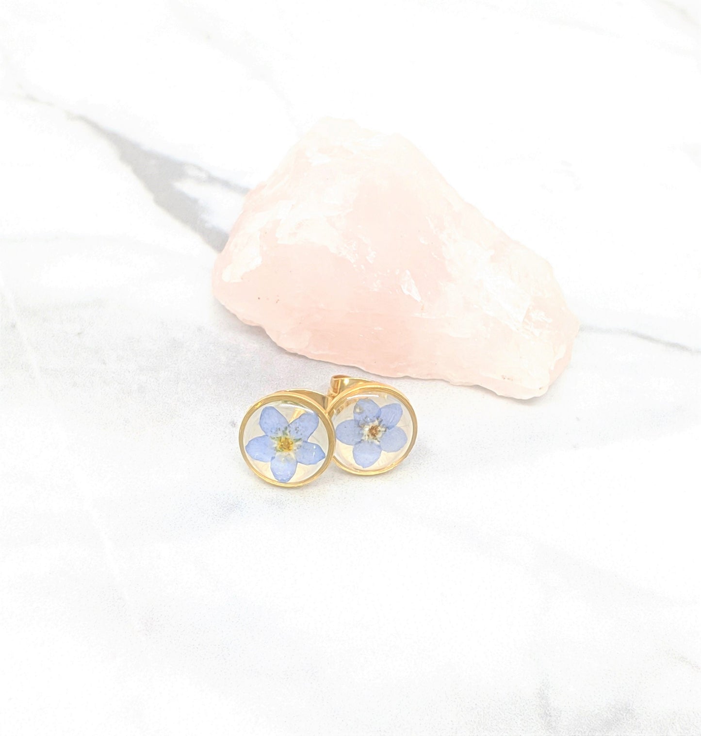 Pressed Flower Earrings, Forget me not Studs, Botanical Earrings, Pressed Flower Jewelry, Real Dried Blue Flower Studs, Hypoallergenic