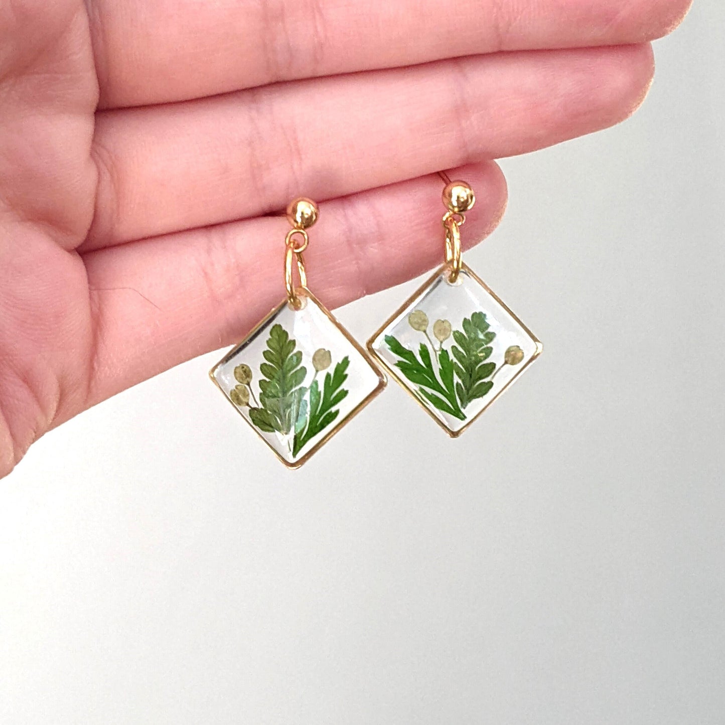 Square Mixed Fern Leaf Dangle Earrings