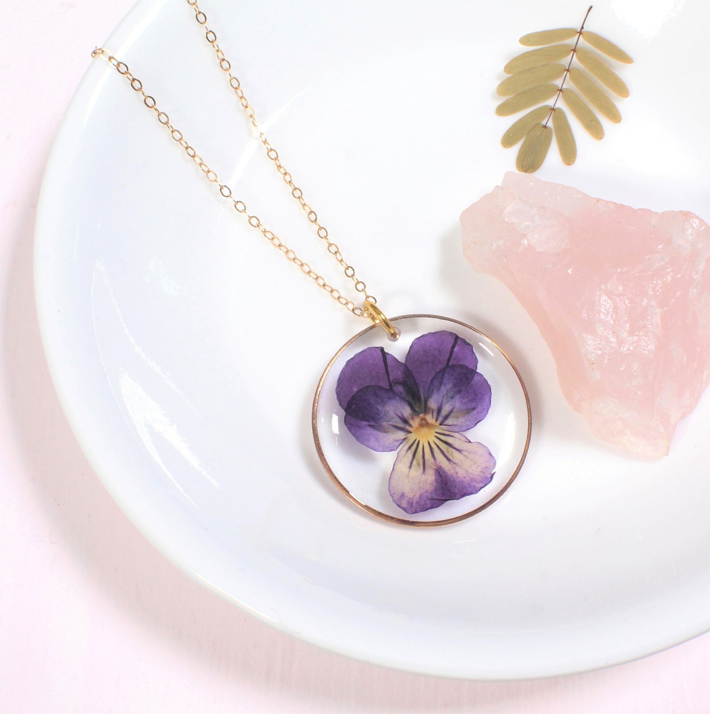 Violet Necklace, Pressed Flower, Real Pansy Viola Jewelry, Dry Flower Resin, Handmade Pressed Flower Pendant, February Birth Flower