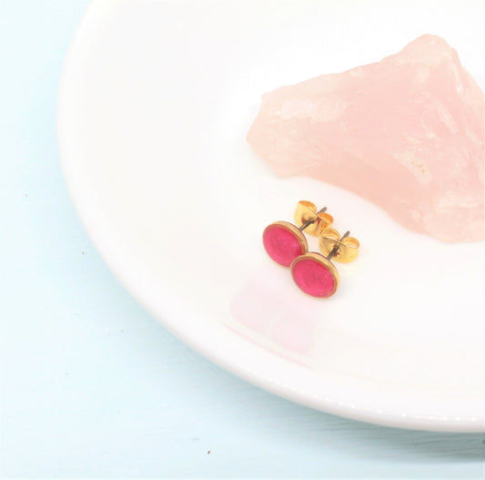 Small Round Bright Pink Stud Earrings