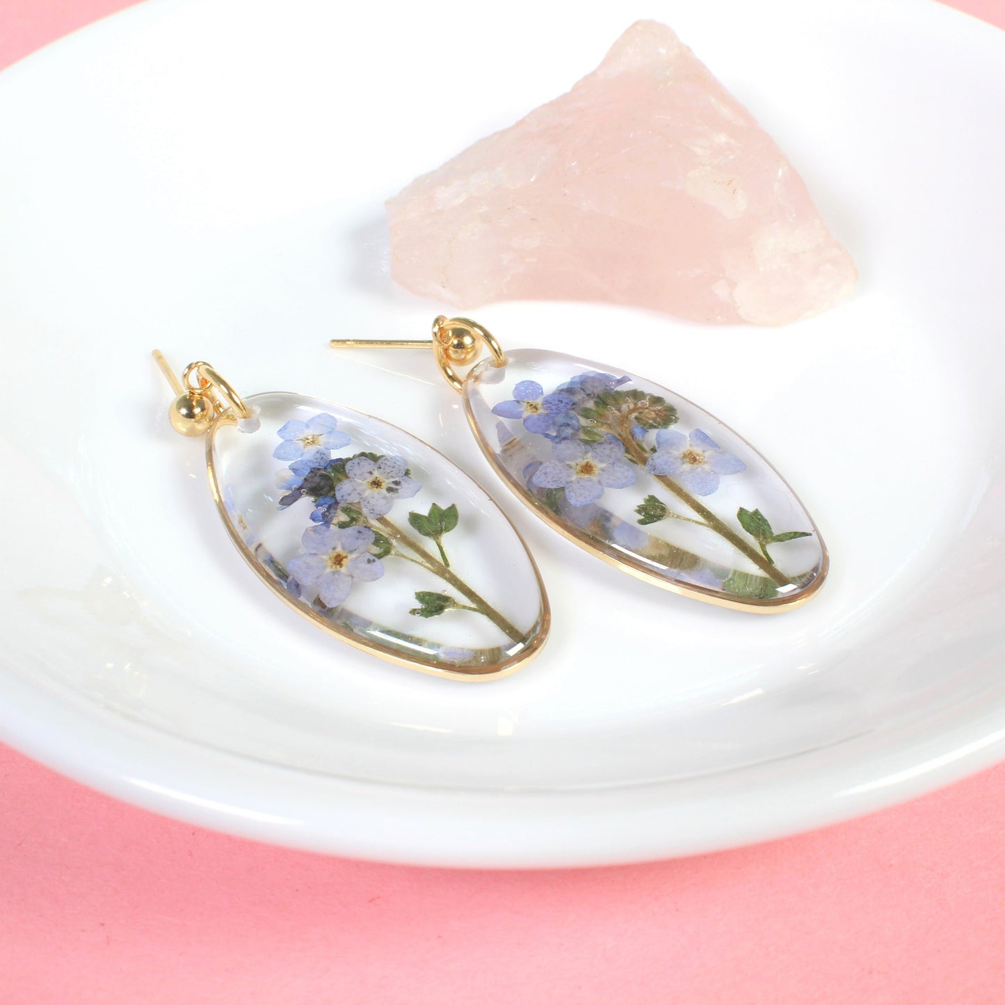 Oval Forget-me-not dangle Earrings