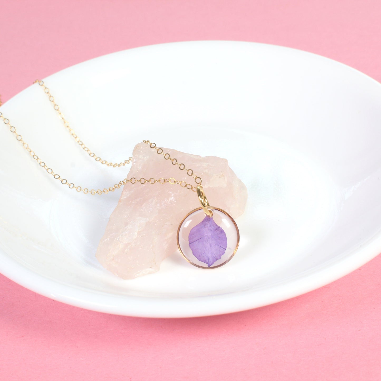 Small Purple Pressed Flower Larkspur Petal Necklace