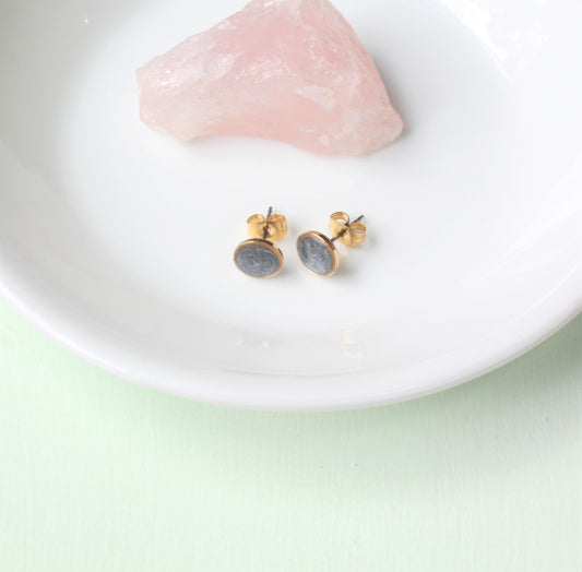Small Modern Minimalist Gray Studs, Resin Earrings, Hypoallergenic Titanium, Geometric, Gold Circles Slate Gray, Layering, Accent Stud Posts