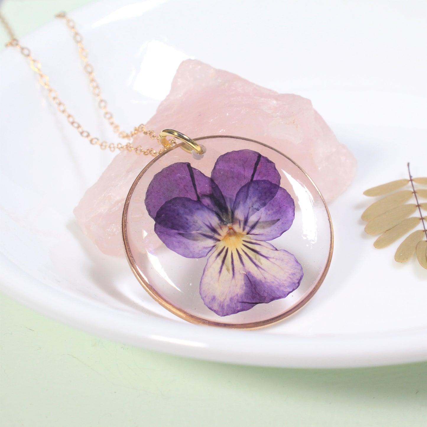 Violet Necklace, Pressed Flower, Real Pansy Viola Jewelry, Dry Flower Resin, Handmade Pressed Flower Pendant, February Birth Flower