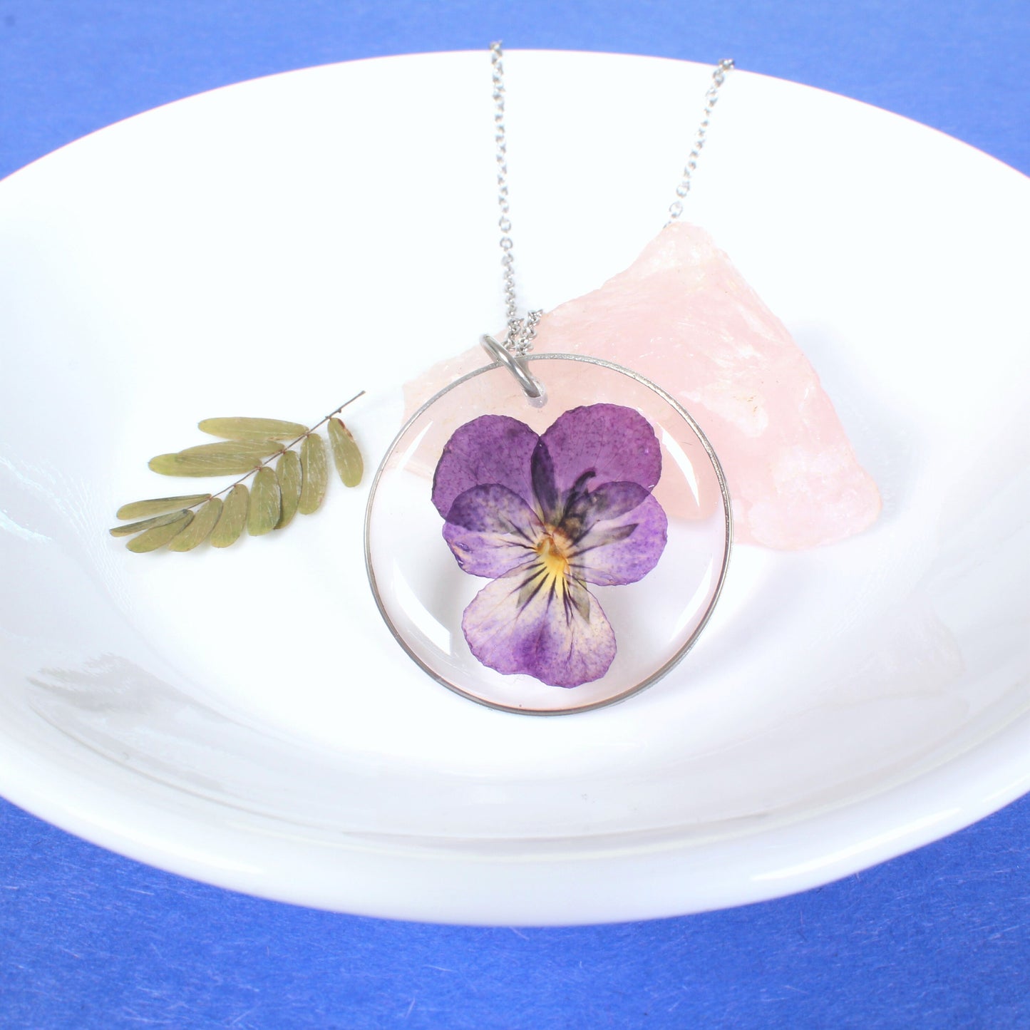Violet Necklace, Pressed Flower, Real Pansy Viola Jewelry, Dry Flower Resin, Handmade Pressed Flower Pendant, February Birth Flower
